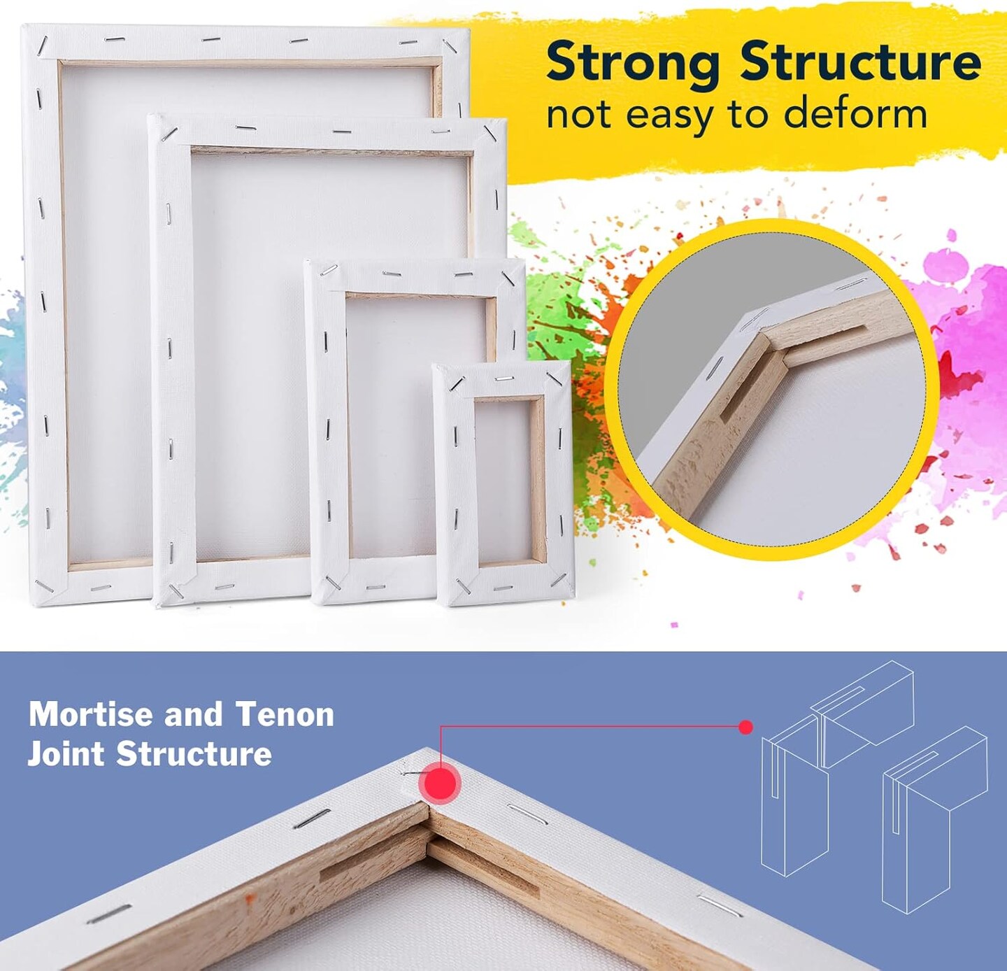 Stretched canvases for painting 8PCS Multi Pack Canvas (3×5", 5×7", 8×10", 10×12"), Acid-Free Wood Frame Blank Canvas, Art Canvas Pre-Primed for Acrylic, Oil, and Tempera Paintings.