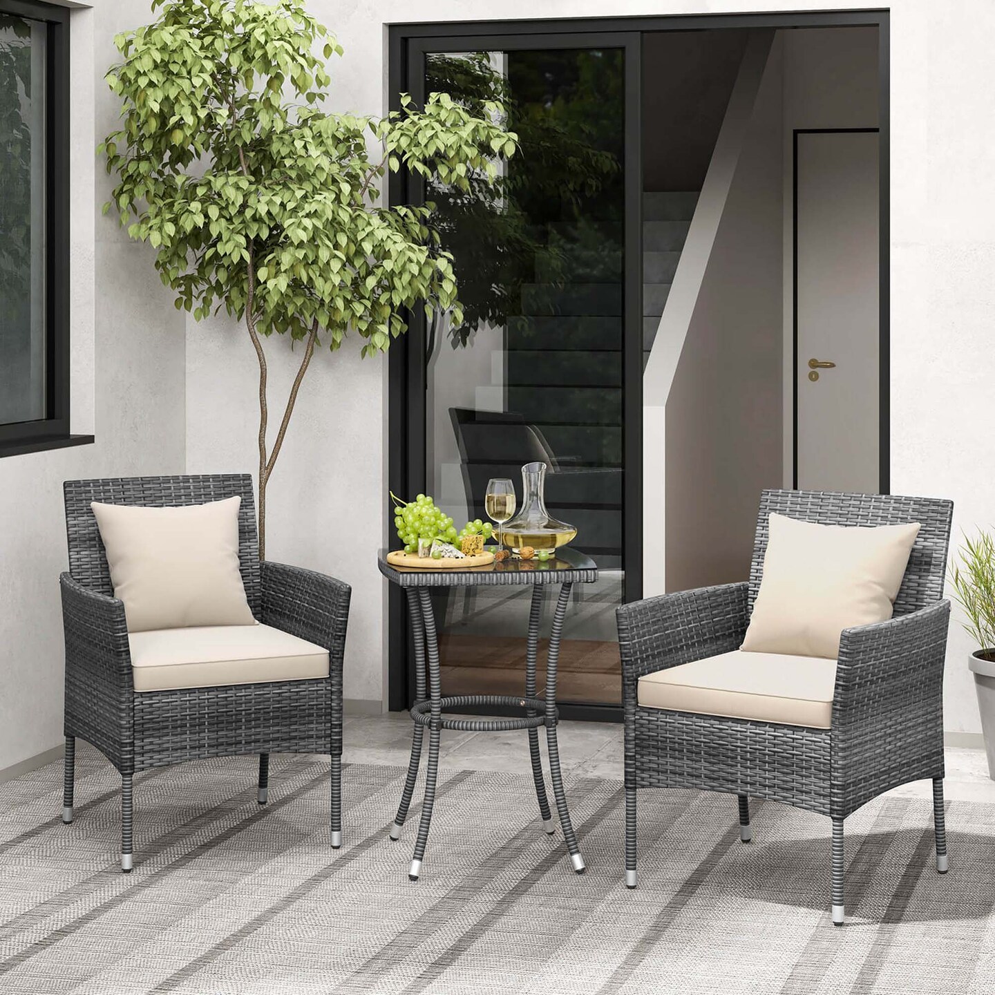 Costway 3 PCS Patio Furniture Set with Cushioned Patio Chairs & Tempered Glass Coffee Table Grey/Navy/White/Black
