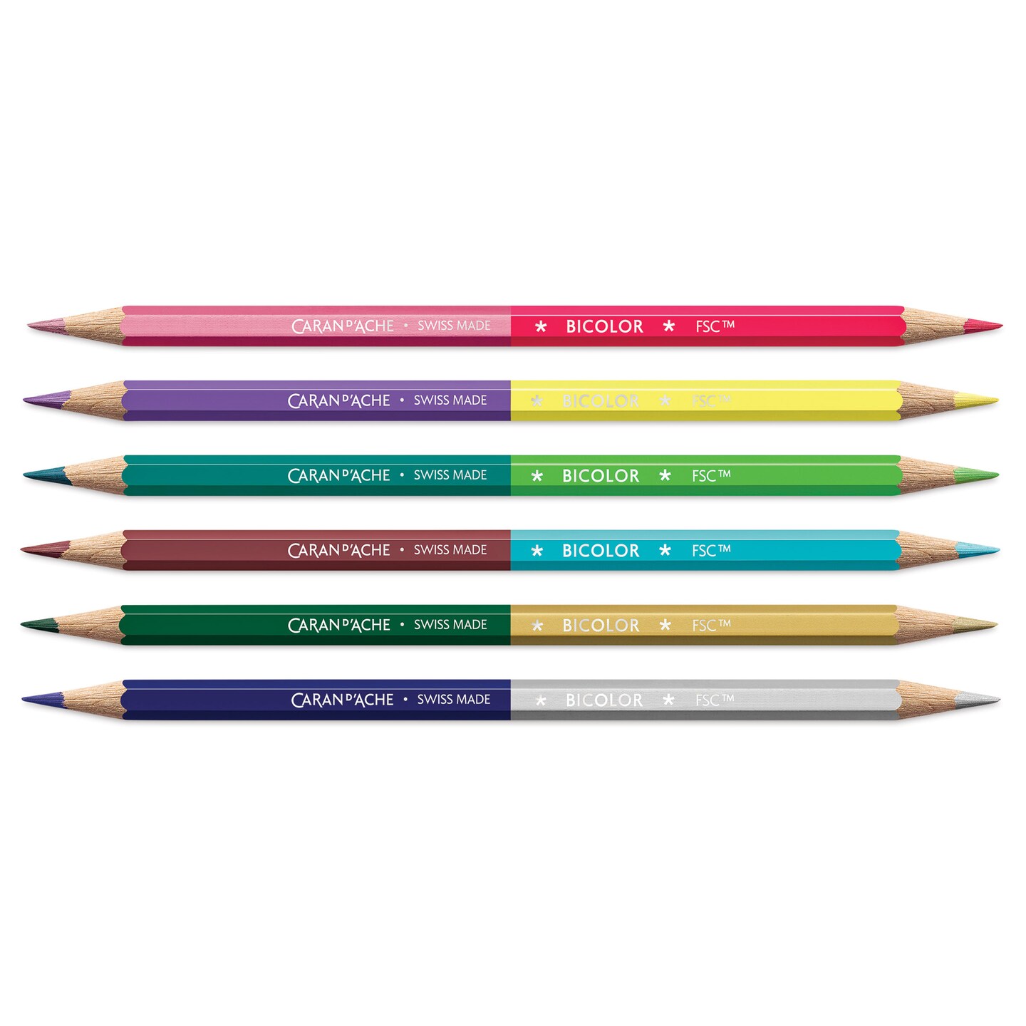 Caran d'Ache Claim Your Style BiColor Pencils - Assorted, Set of 6, 12 Colors