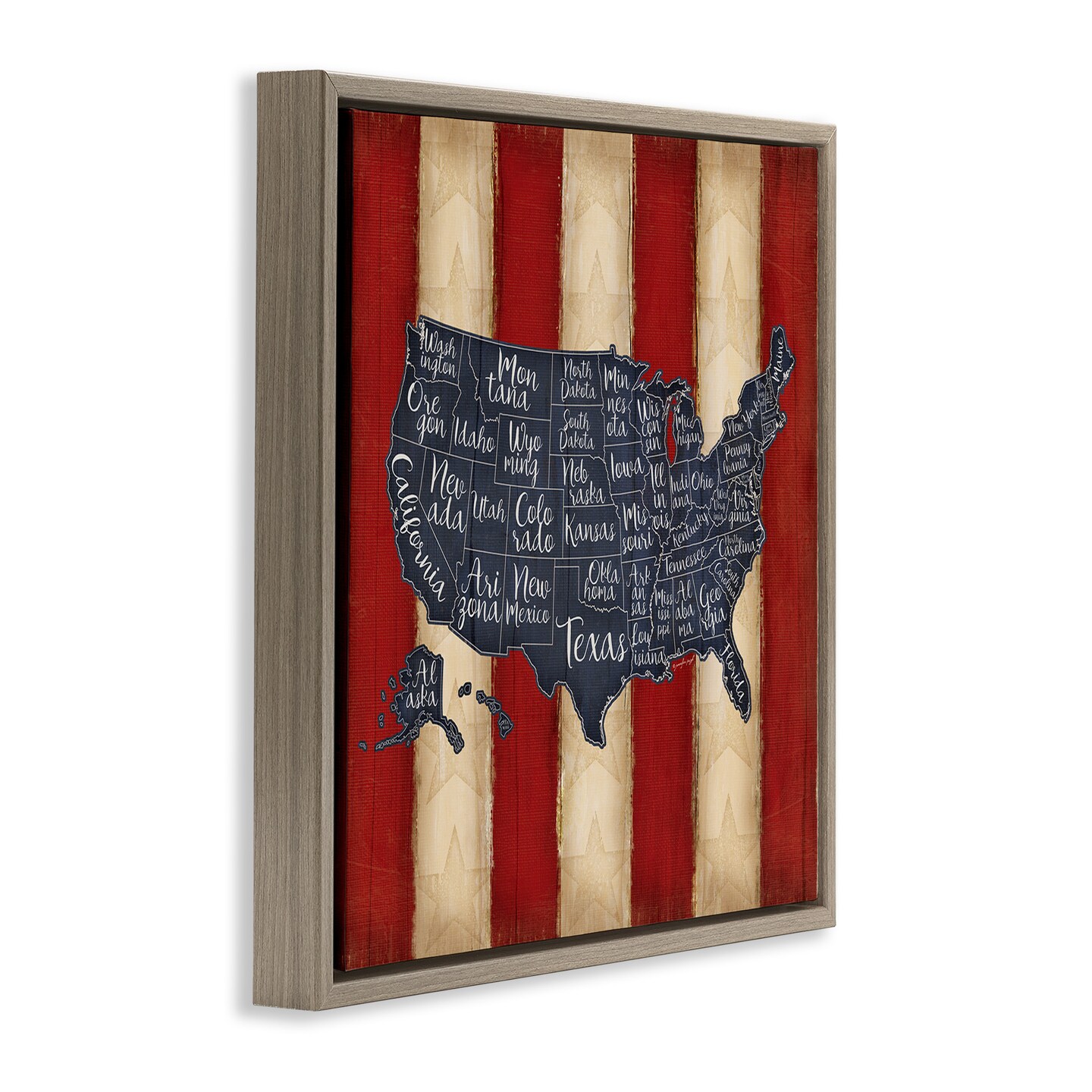 Stupell Industries United States Map on Stripes Framed Floater Canvas Wall Art