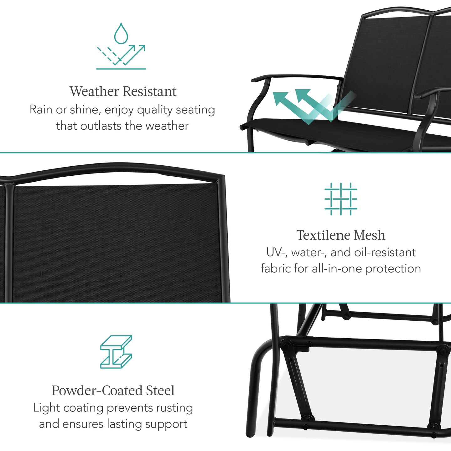 Best Choice Products 2-Person Outdoor Swing Glider, Steel Patio Loveseat, Bench Rocker w/ Armrests