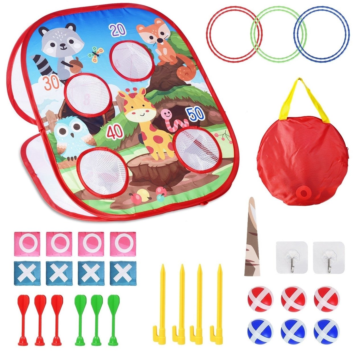 5 In 1 Bean Bag Toss Game Toy Corn Hole Game Beanbag Toss Game Dart Board Game Loop Toss Game Outdoor Activities Party