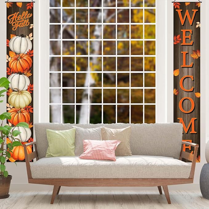 Fall Decorations: Pumpkin, Maple Leaves, and Leaf Door. Porch Banner Fall Banner Autumn Thanksgiving Decorations Board Wall Hanging Farmhouse Supplies. Pumpkin Porch Decorations for the Home Office Holiday