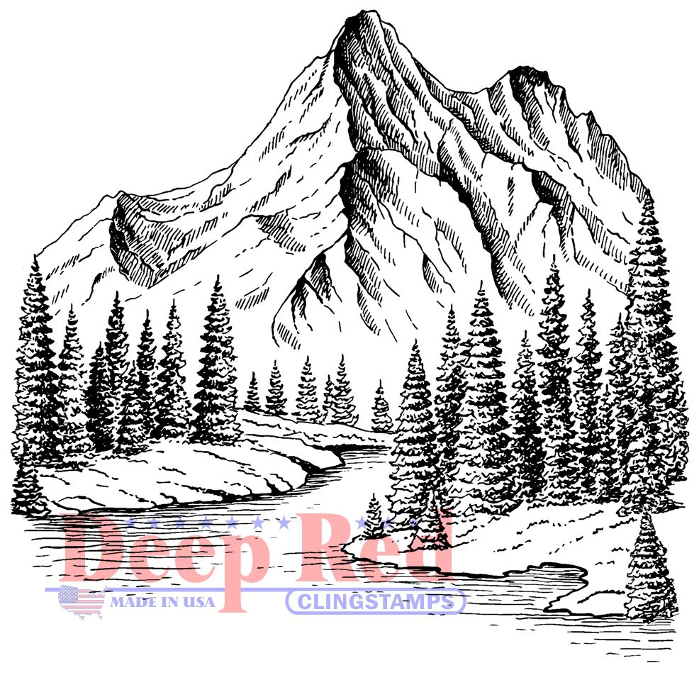 Deep Red Stamps Mountain Stream Rubber Cling Stamp