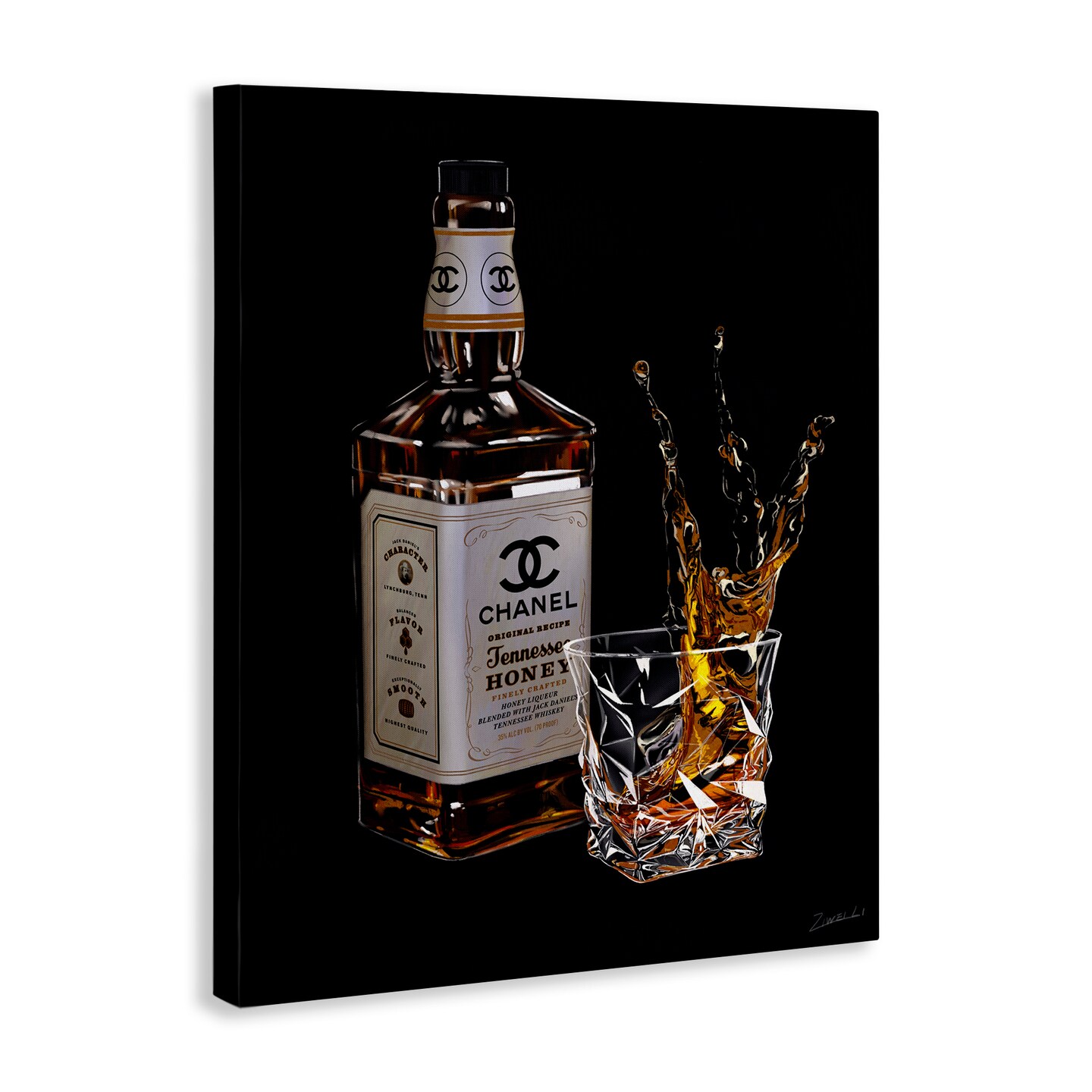 Stupell Industries Splashing Liqueur Glam Whiskey Bottle Canvas Wall Art