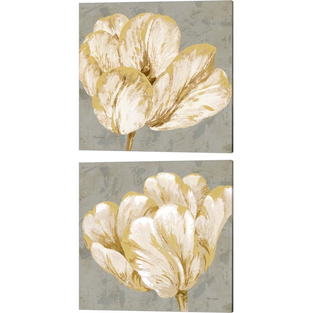 Floral Fresco Grey by Pamela Gladding 14" x 14" Canvas Wall Art (Set of 2)