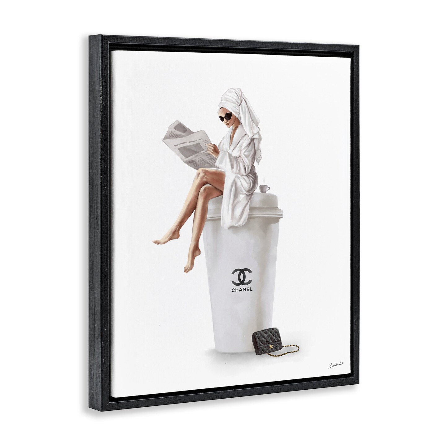 Stupell Industries Chic Fashion Coffee &#x26; Purse Female Framed Floater Canvas Wall Art