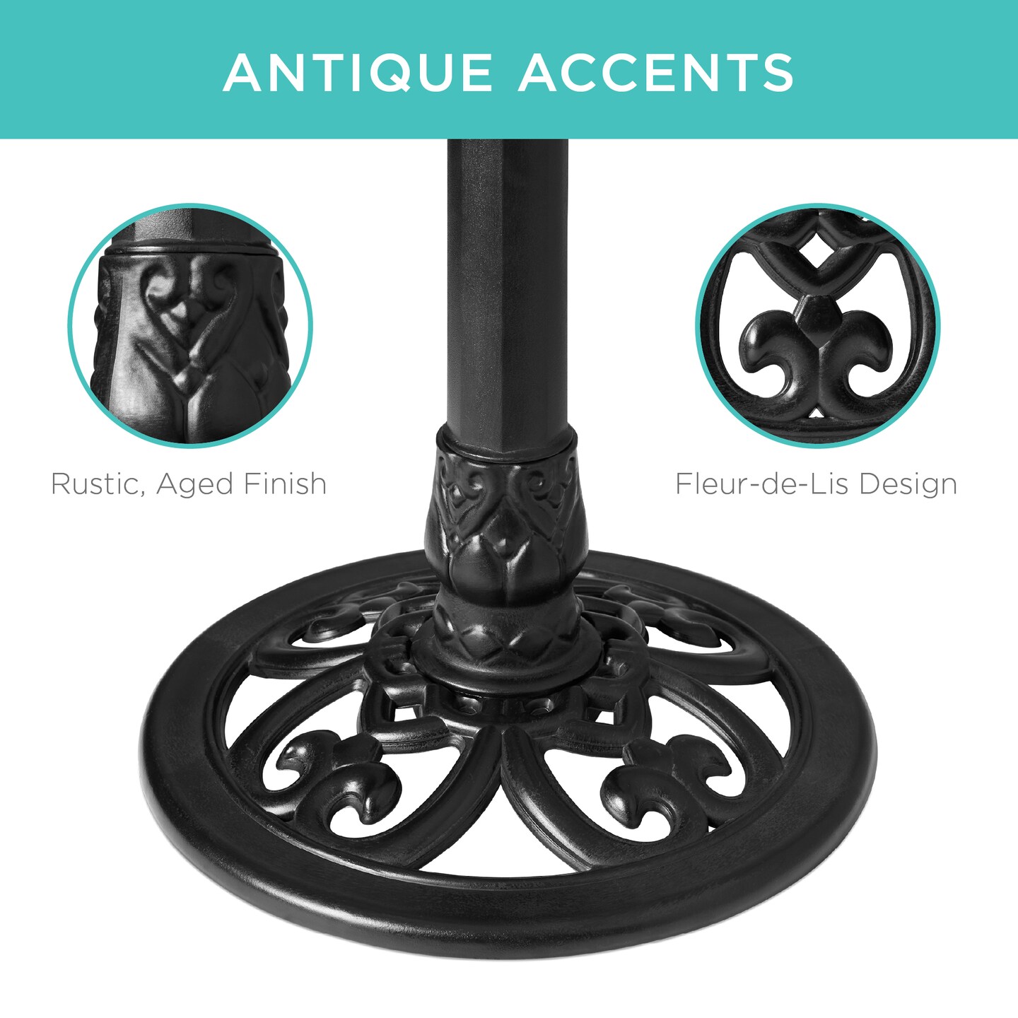 Best Choice Products Outdoor Rustic Pedestal Bird Bath Accent for Garden, Yard w/ Fleur-de-Lis Accents