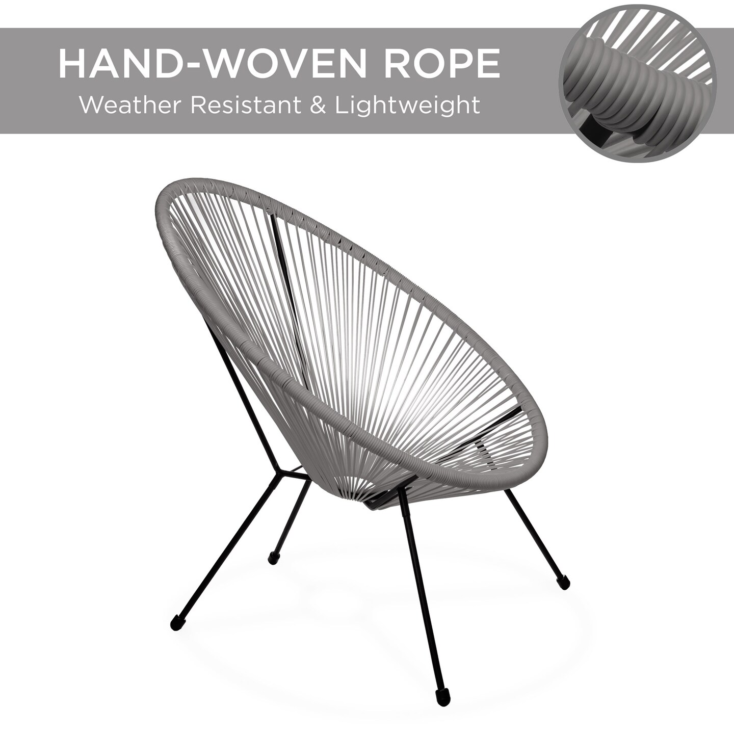 Best Choice Products 3-Piece All-Weather Patio Acapulco Bistro Furniture Set w/ Rope, Glass Top Table