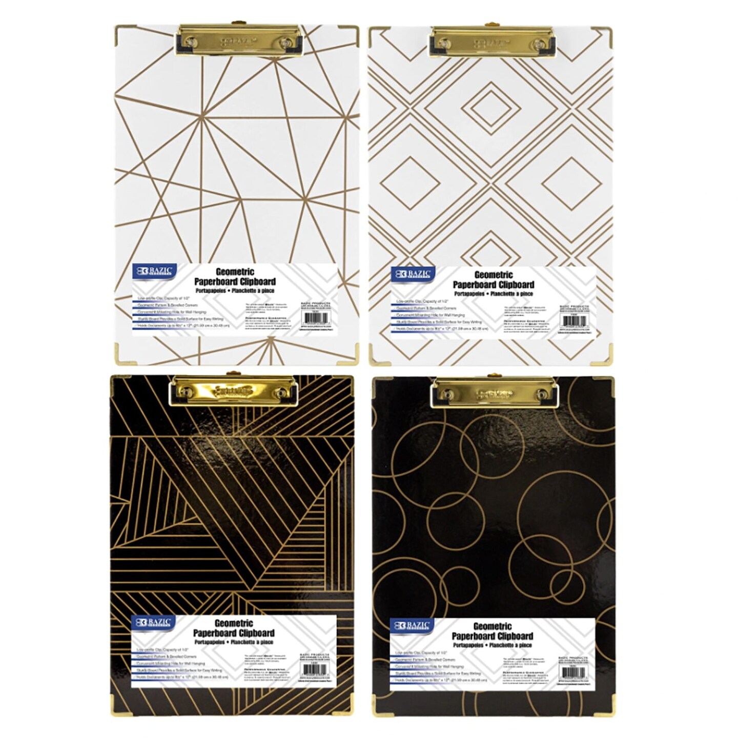 Paperboard Clipboard with Gold Low Profile Clip, Assorted Geometric Designs (No Design Choice), 12.9&#x22; x 9&#x22;