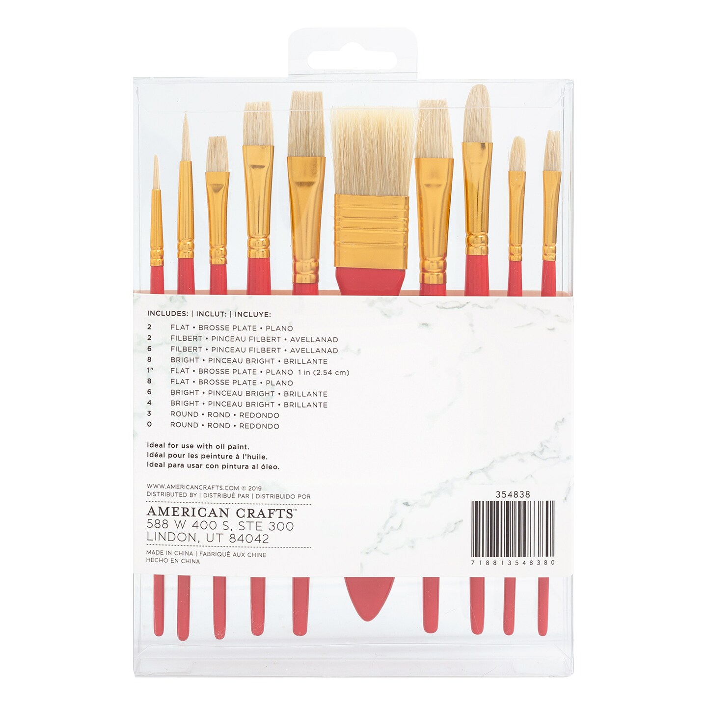 PAINT BRUSHES - AC - ART SUPPLY BASICS - OIL- HOGHAIR BRISTLES (10 PIECE) 354838