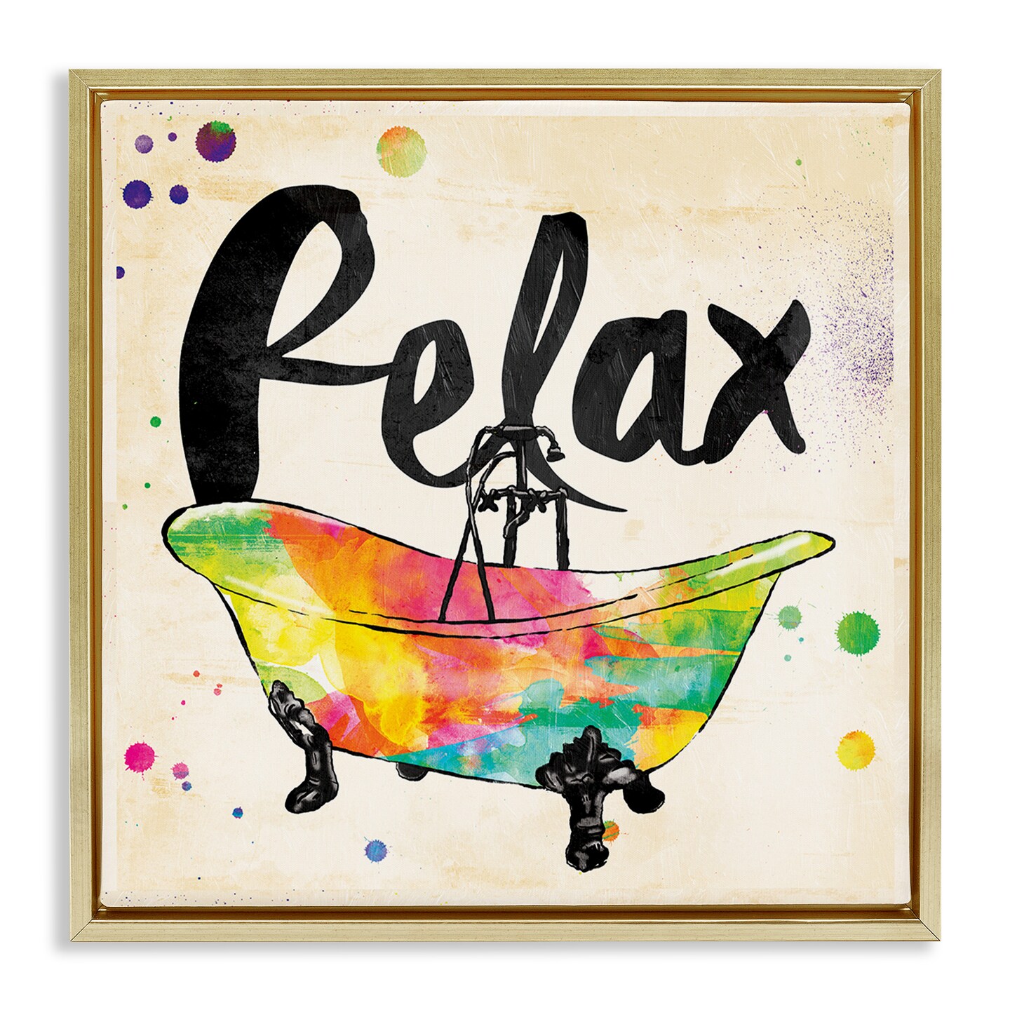 Stupell Industries Relax Rainbow Colors Icon Bath Framed Floater Canvas Wall Art