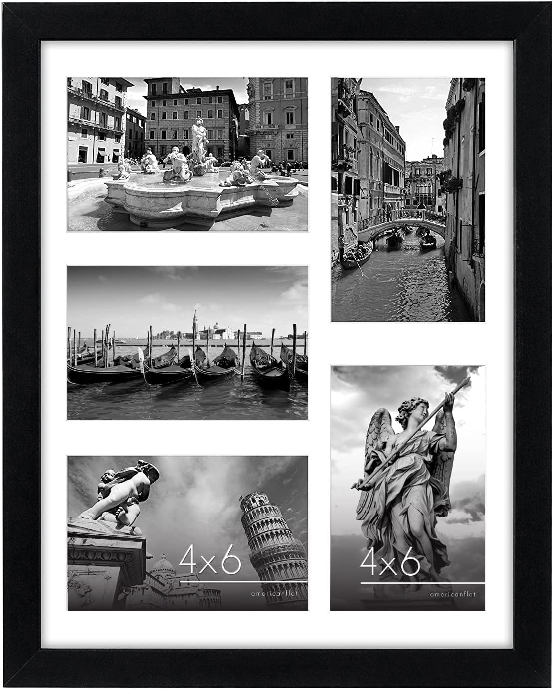 11x14 Collage Picture Frame in Black - Displays Five 4x6 Frame Openings or One 11x14 Frame Without Mat - Engineered Wood, Shatter Resistant Glass, and Includes Wall Hanging Hardware