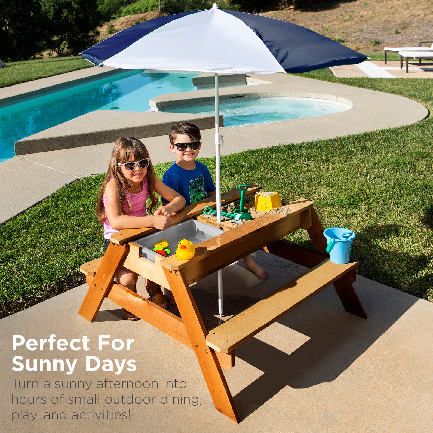 Best Choice Products Kids 3-in-1 Outdoor Convertible Activity Sand &#x26; Water Picnic Table w/ Umbrella