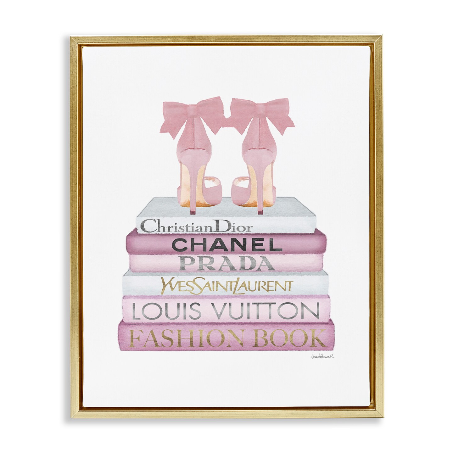 Stupell Industries Pastel Pink Heels Books Framed Floater Canvas