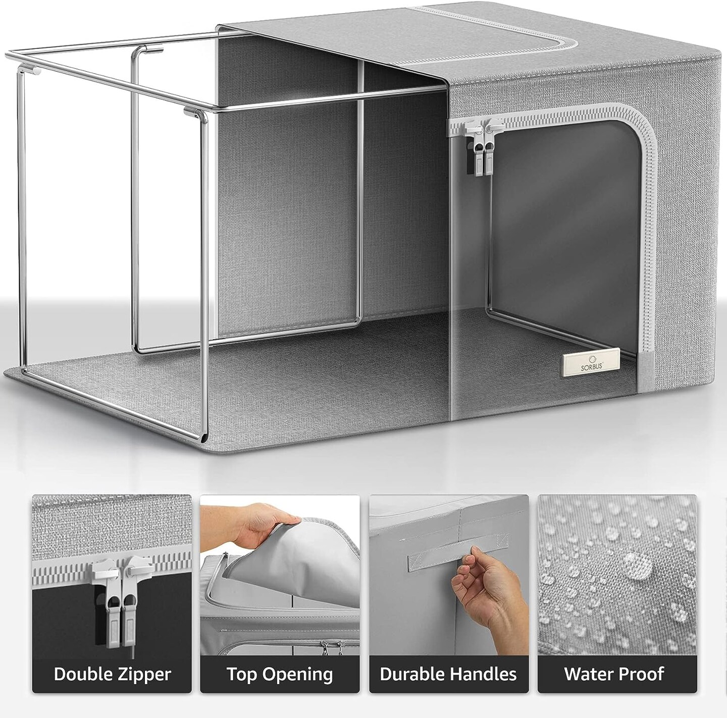 Sorbus 1 Pack Jumbo Storage Bin with Metal Frame, Storage Containers with Window & Handles, Stackable & Foldable Clothes Organizer Bag