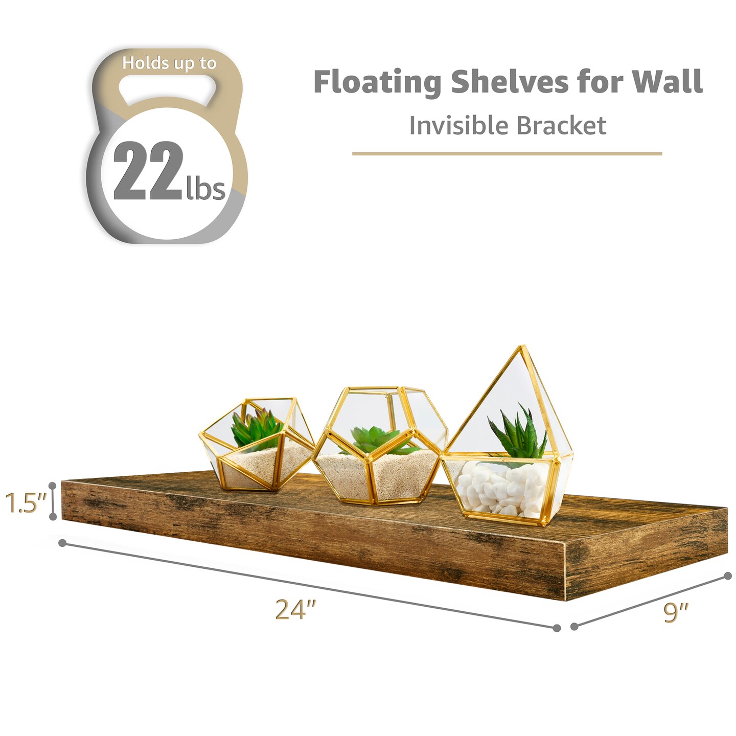 Sorbus Floating Shelves, 24 x 9 Inch Wall Mounted Wall Shelves 2 Pack for Bedroom, Kitchen, Living Room, Bathroom, and Over the Toilet