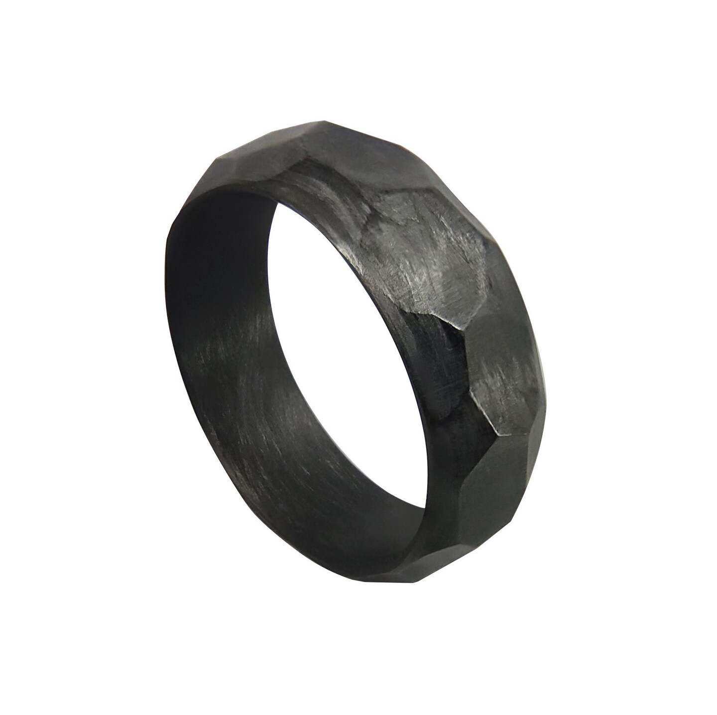 Men's or Women's Full Carbon Fiber Faceted Ring, Durable, Waterproof, Black Band, Sizes 4-16, Custom Ba