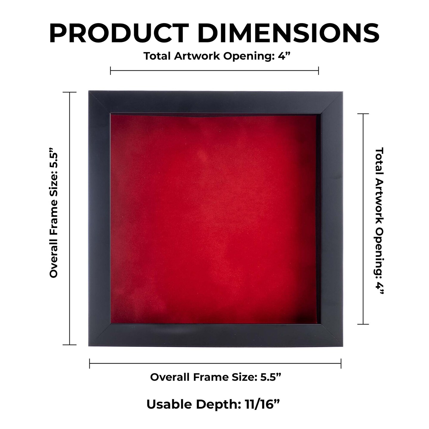 Classic Black Wood Shadown Box Frame with Acrylic Front - Red Suede Backing, 30 Sizes