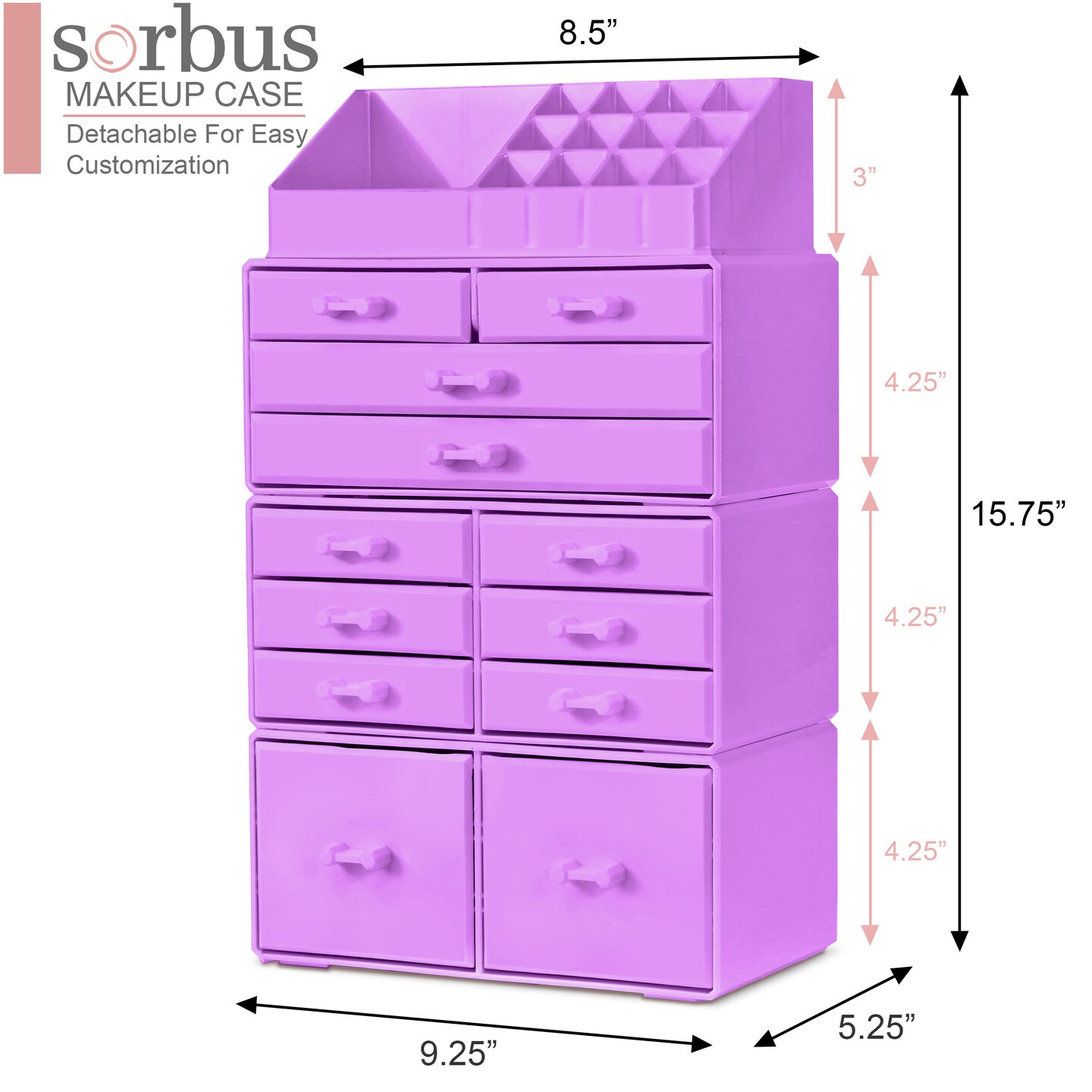 Sorbus Large Makeup Organizer - Stackable Jewelry, Cosmetics, and Skin Care Storage with 12 Drawers and Lipstick and Makeup Brush Holder