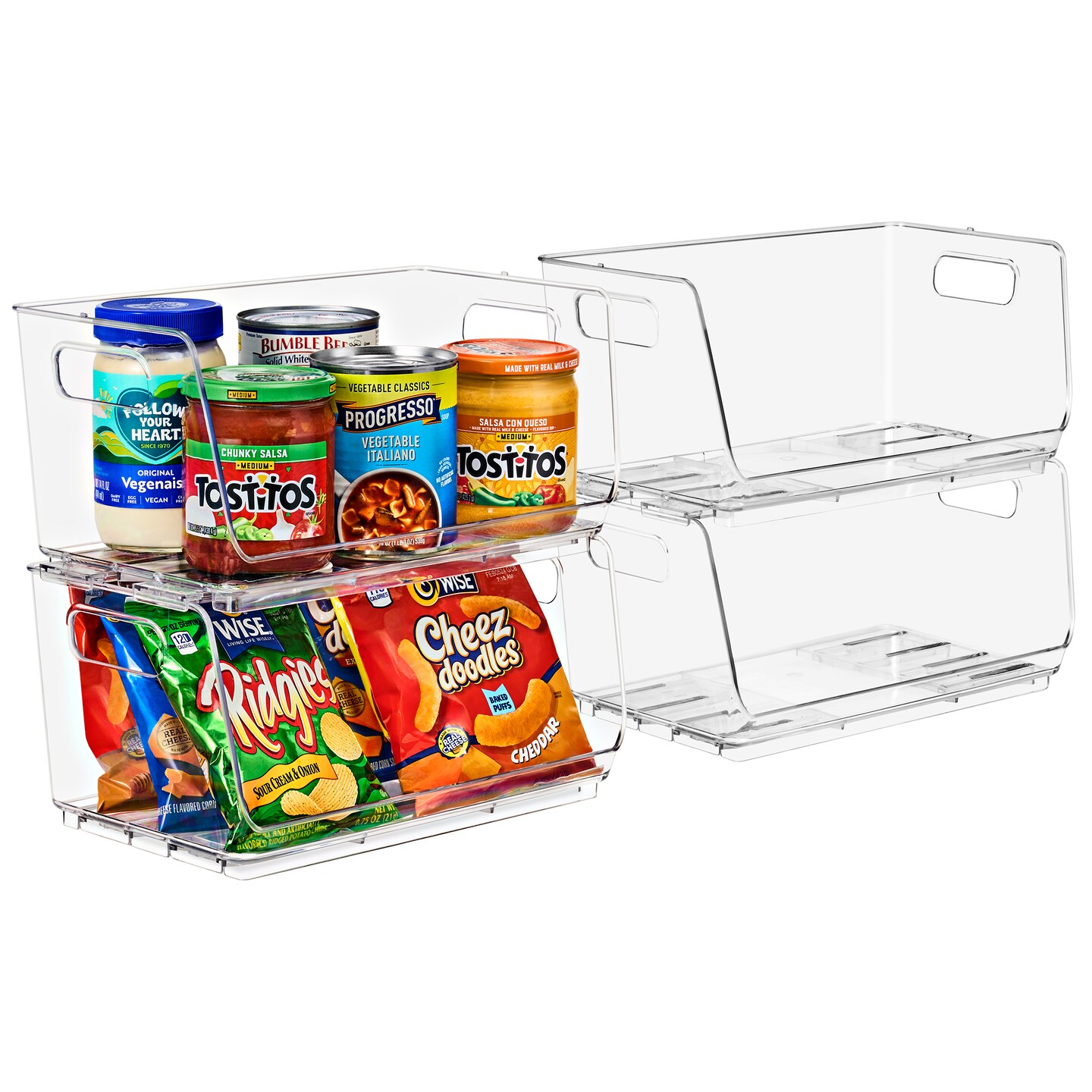 Sorbus Stackable Storage Bins 4 Pack- Open Front Clear Storage Bins for Pantry and Kitchen Organization