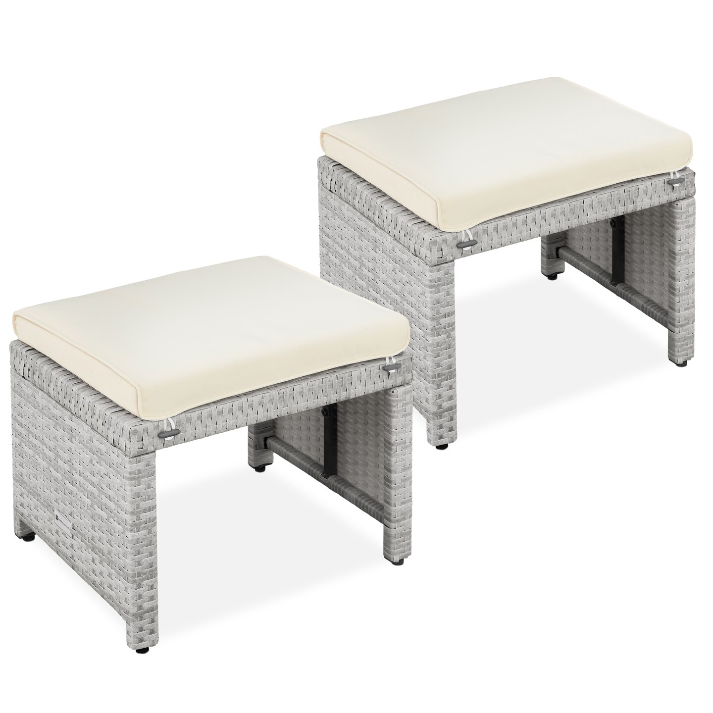 Best Choice Products Set of 2 Multipurpose Patio Wicker Ottomans w/ Removable Cushions, Steel Frame