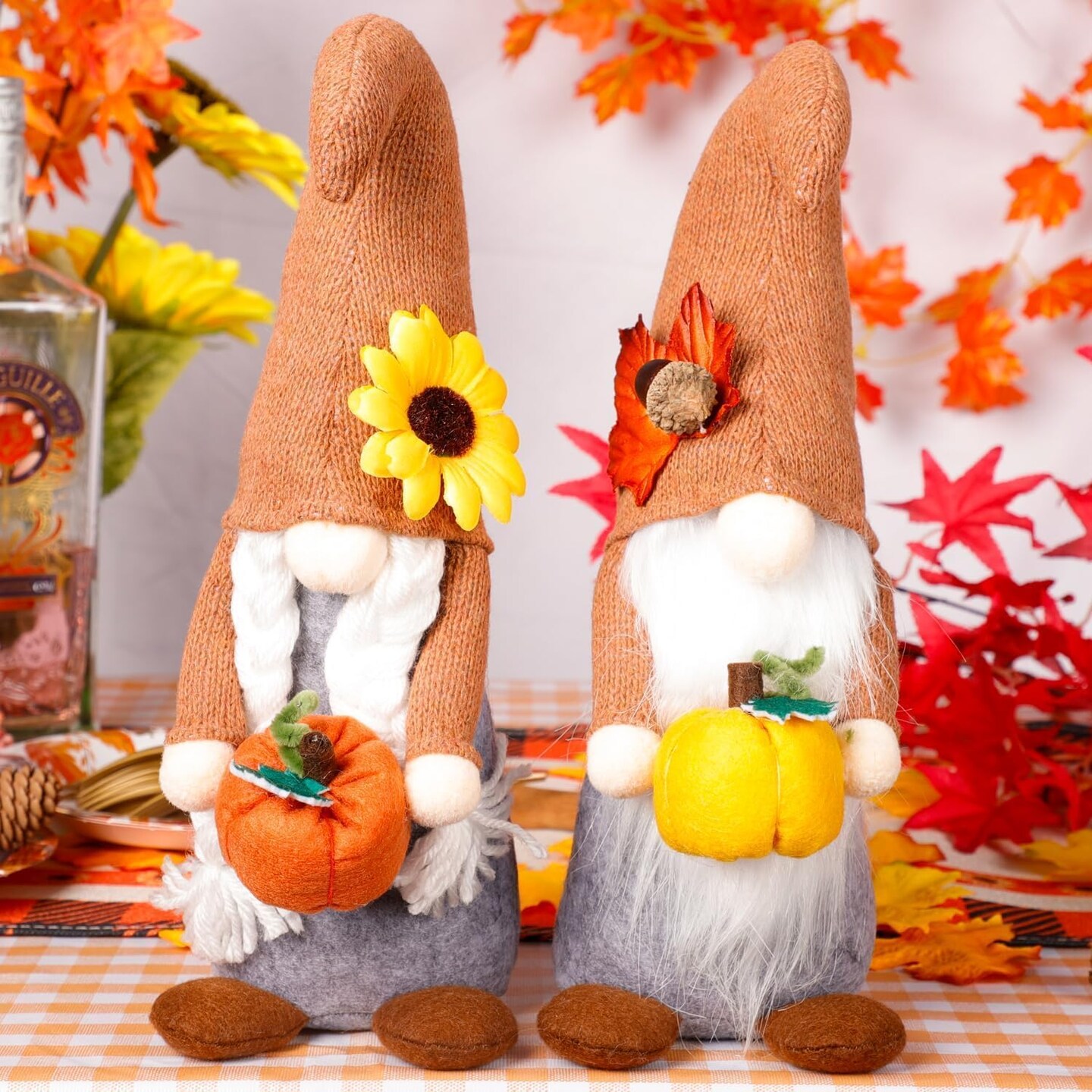 2Pcs Peluches GNOME Déco Automne Main - Xlwen Décorations Thanksgiving Maison