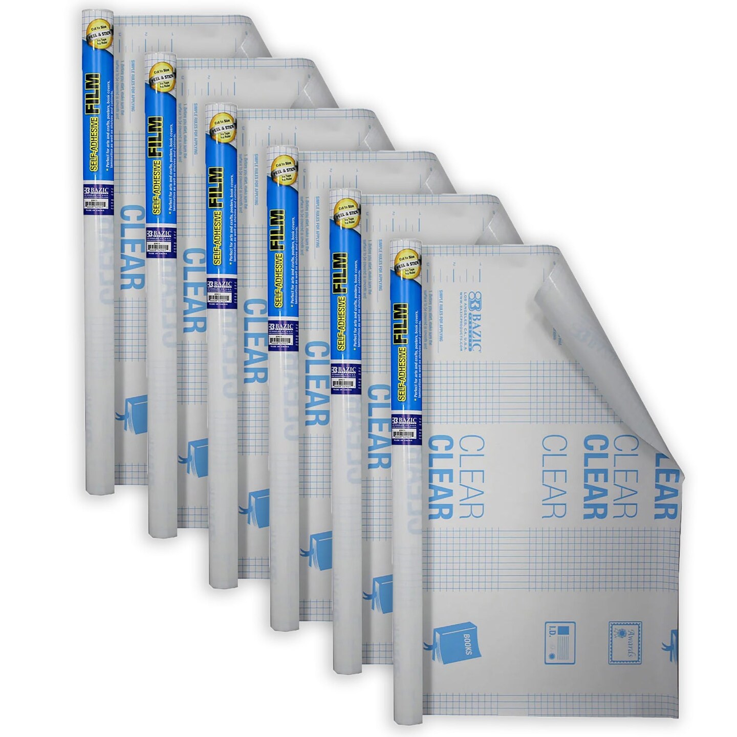Clear Self Adhesive Book Cover, 17.5&#x22; x 60&#x22;, Pack of 6