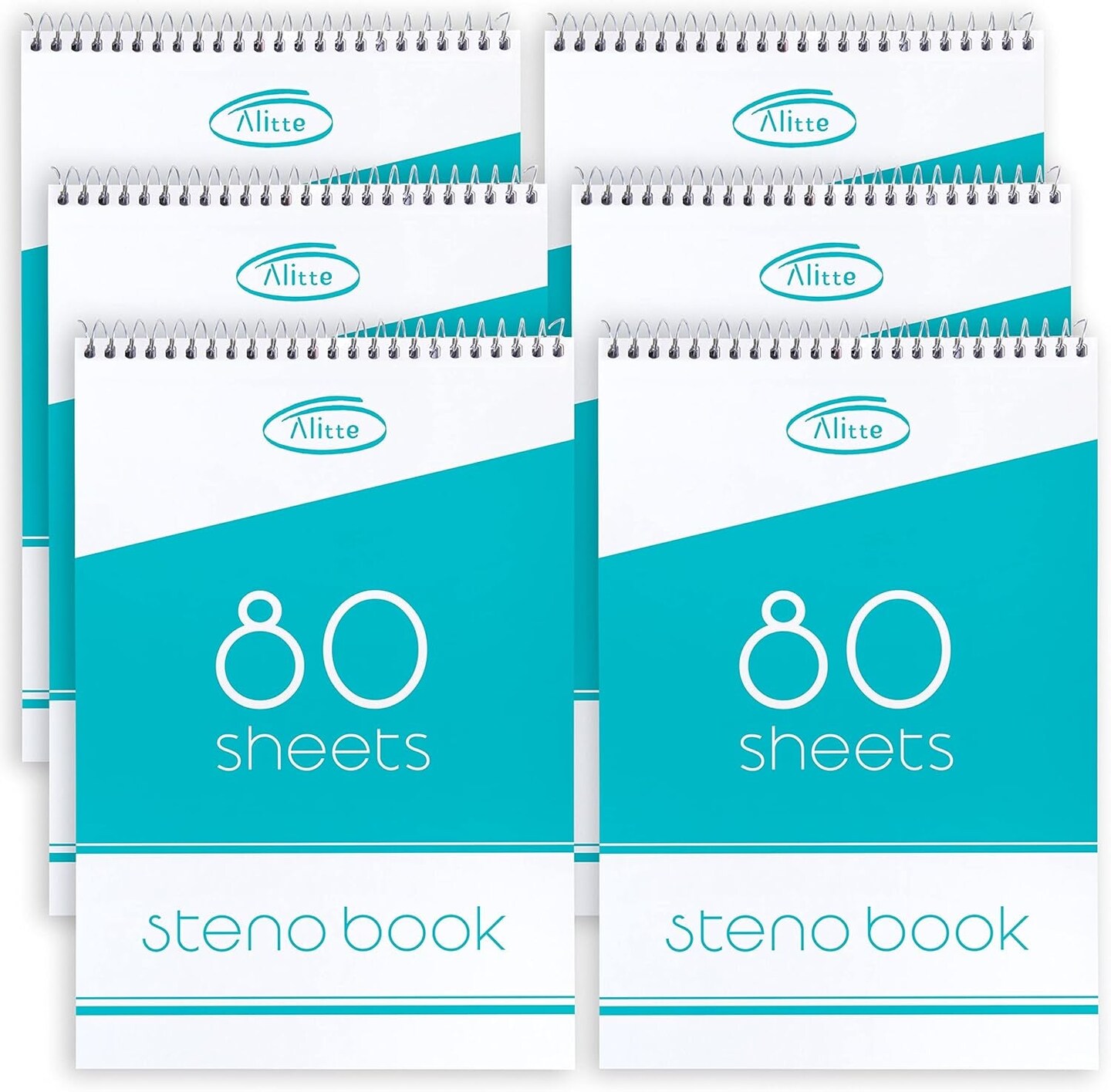 Steno Pads 6-Pack 6X9 Spiral Writing Pads for Note Taking - for Work, School, and Home Use - Easy Tear-Off Pages, Premium Gregg Ruled Paper - No Ink Bleeds - 80 Sheets per Notebook