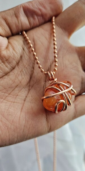 Carnelian Wire Wrapped Stainless Steel Wire Wrapped discount Copper Necklace Pendant