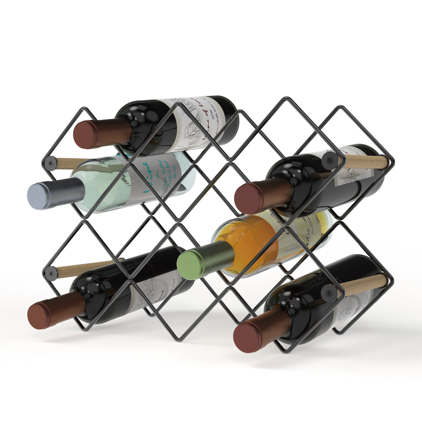 Mango Steam Modern Geometric 10-Bottle Wood & Metal Wine Rack