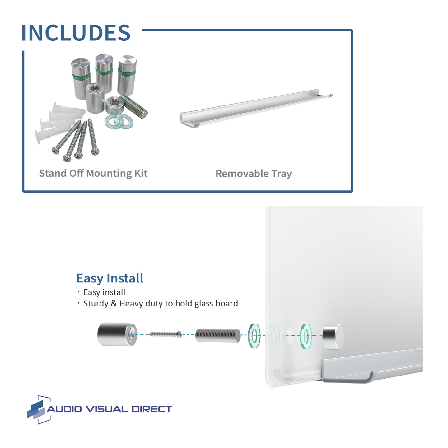 Audio-Visual Direct Clear Glass Dry-Erase Board Set - Includes Hardware &#x26; Marker Tray