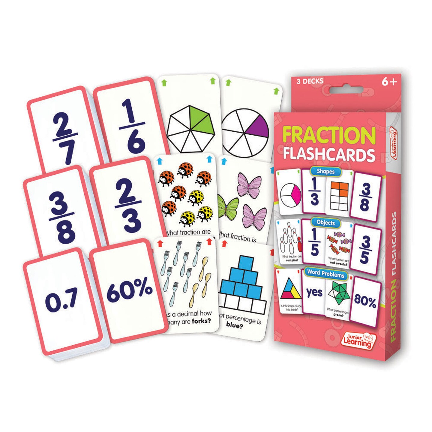 Fraction Flashcards Junior Learning for Ages 6-9+, Grade 3 Learning, Math, Perfect for Home School, Educational Resources
