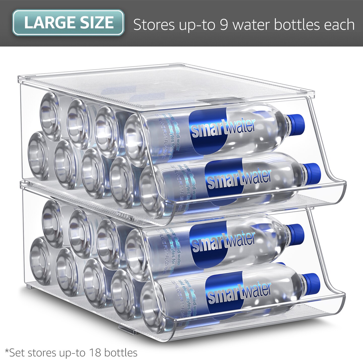 Sorbus Water Bottle Organizer with Lids - Stackable Can and Bottle Holder Drink Dispenser for Fridge, Pantry, Kitchen Organization and Storage (Set of 2)