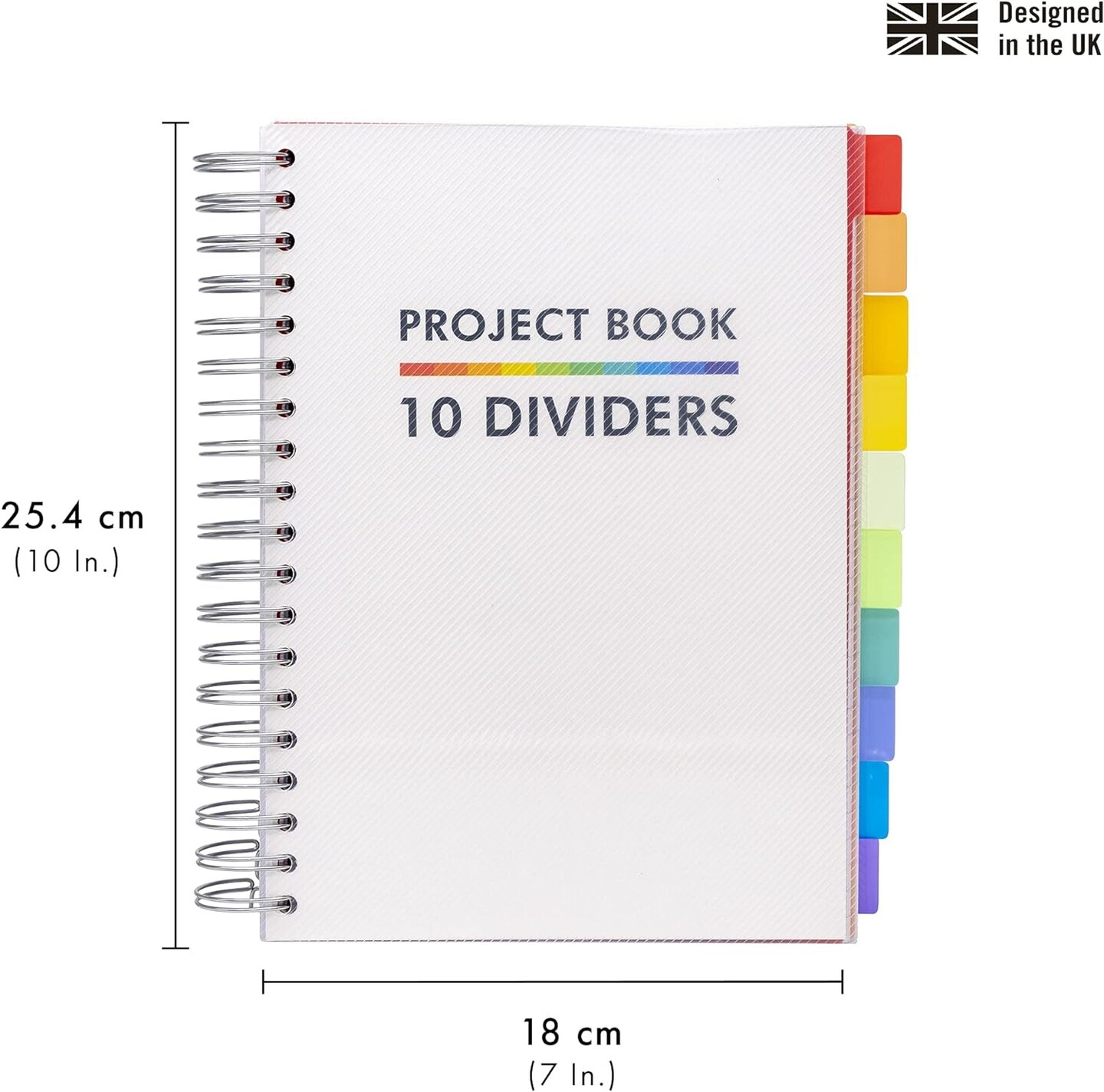 B5 Subject Notebook with 10 Repositionable Dividers for Organization &#x2013; 400 Perforated Pages of 80GSM Paper &#x2013; 200 Sheet Notebook for School, Office, and Home &#x2013; White, 7.48 X 9.84In
