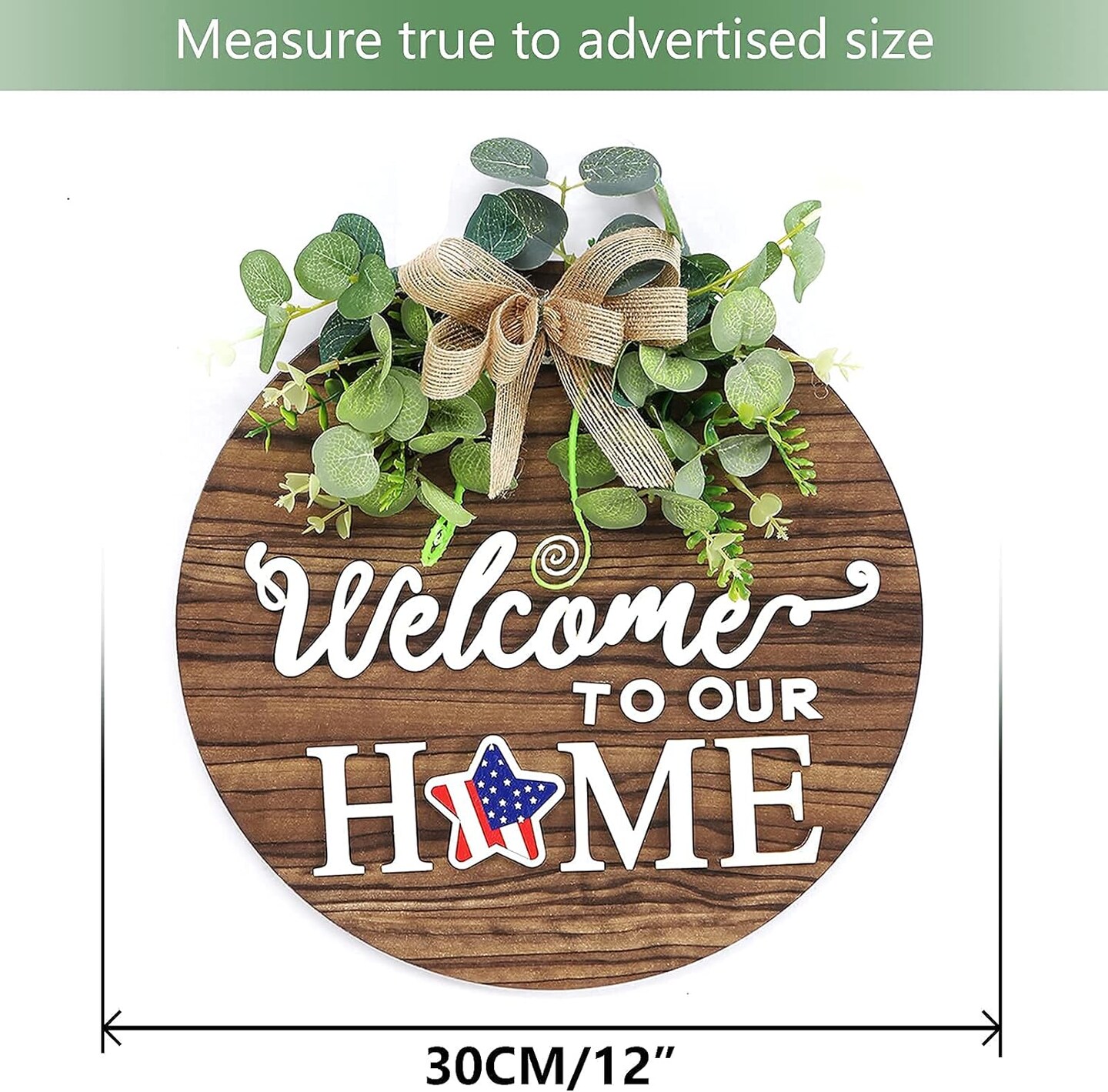 Interchangeable Seasonal Welcome Sign Front Door Decoration, Rustic Round Wood Wreaths Wall Hanging Outdoor, Farmhouse, Porch, for Spring, Summer, Fall, Halloween, and Christmas.