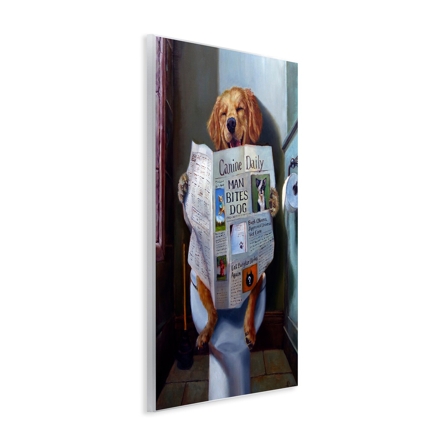 Stupell Industries Dog Reading Newspaper On Toilet Wall Plaque Art
