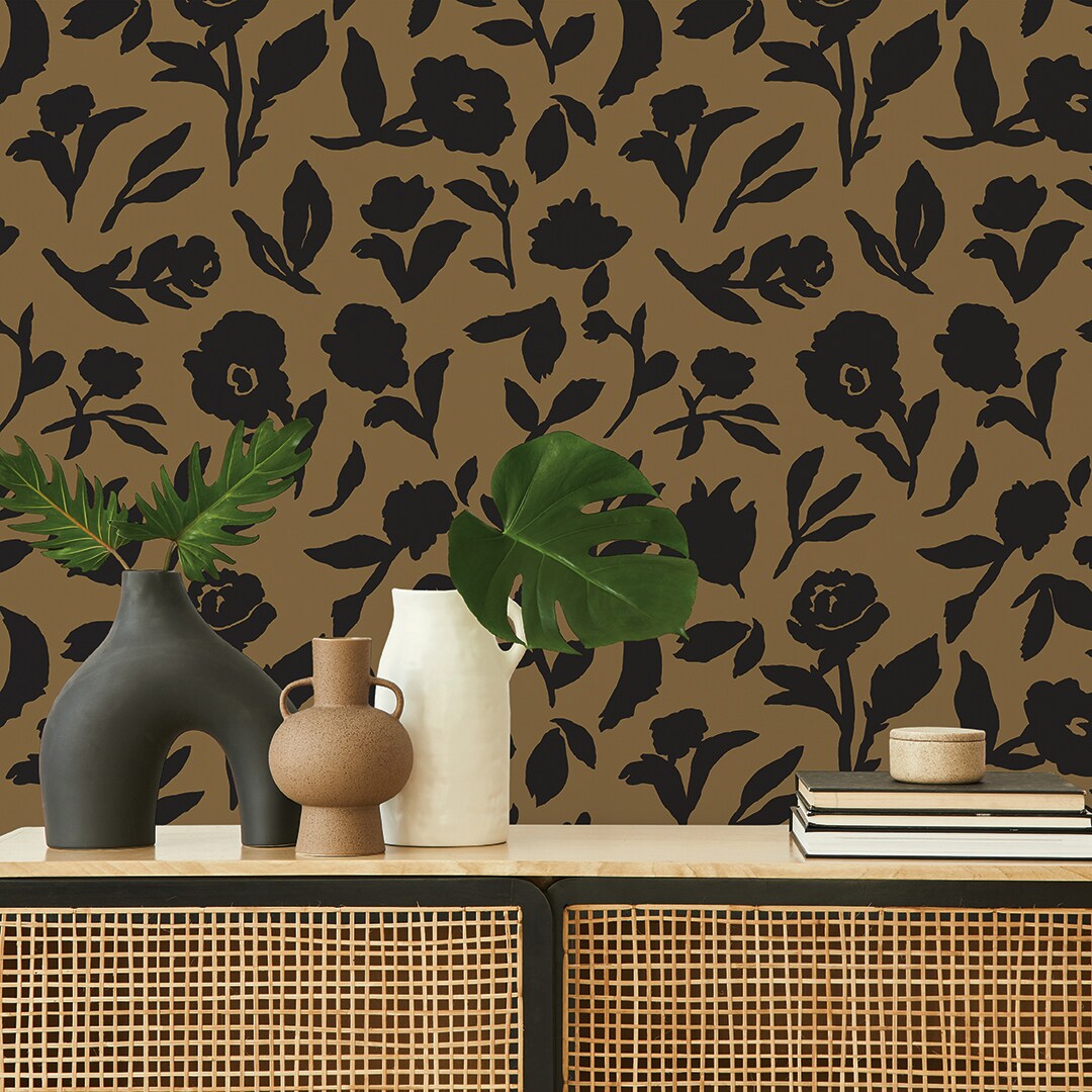 Tempaper Dancing Pansy by She She Peel and Stick Wallpaper Camel