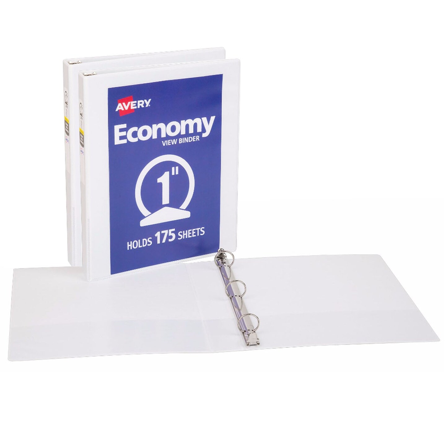Economy View Binder, 1&#x22; Round Rings, 175-Sheet Capacity, White, Pack of 2