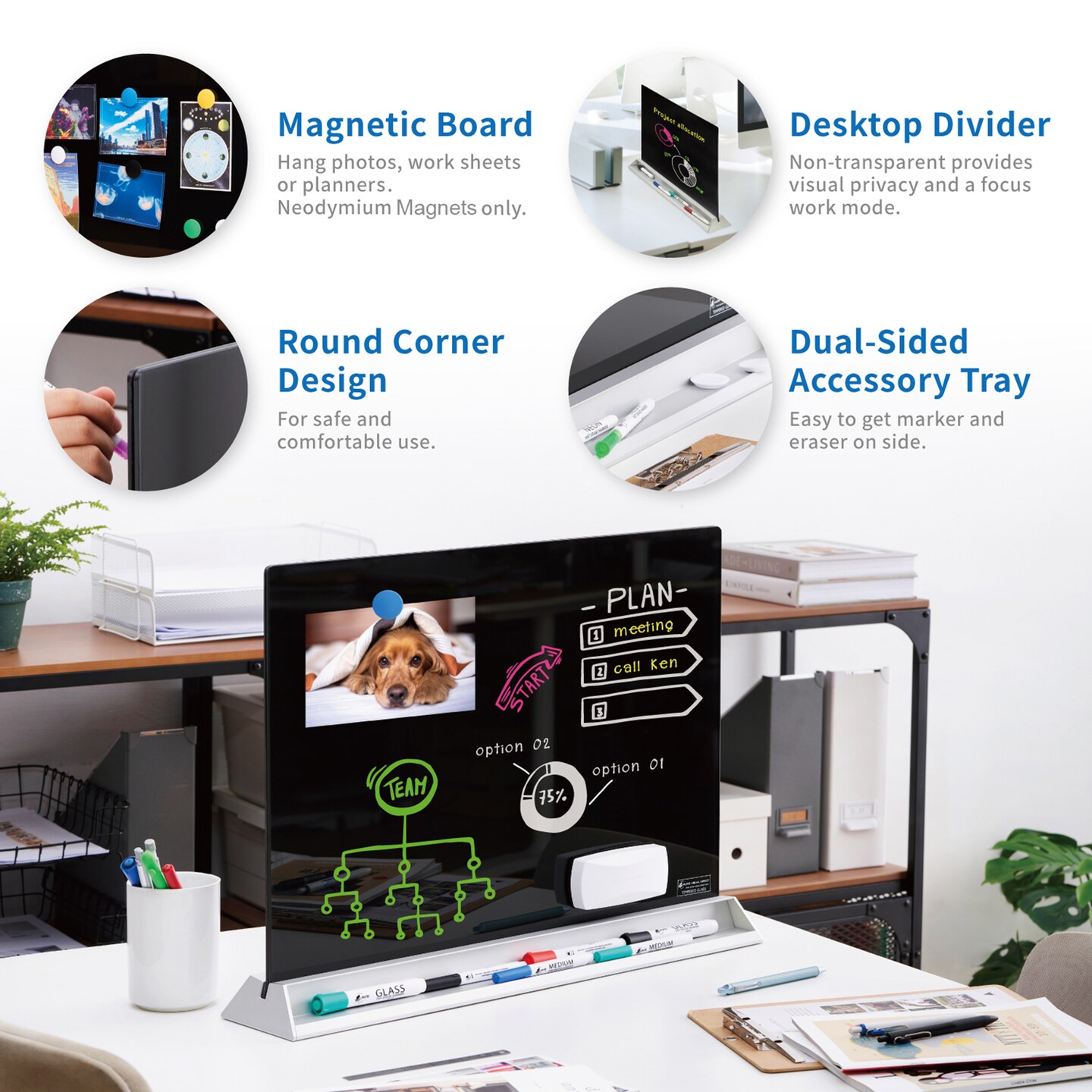 Audio-Visual Direct Magnetic Desktop Memo White Board Planner for Reception &#x26; Office