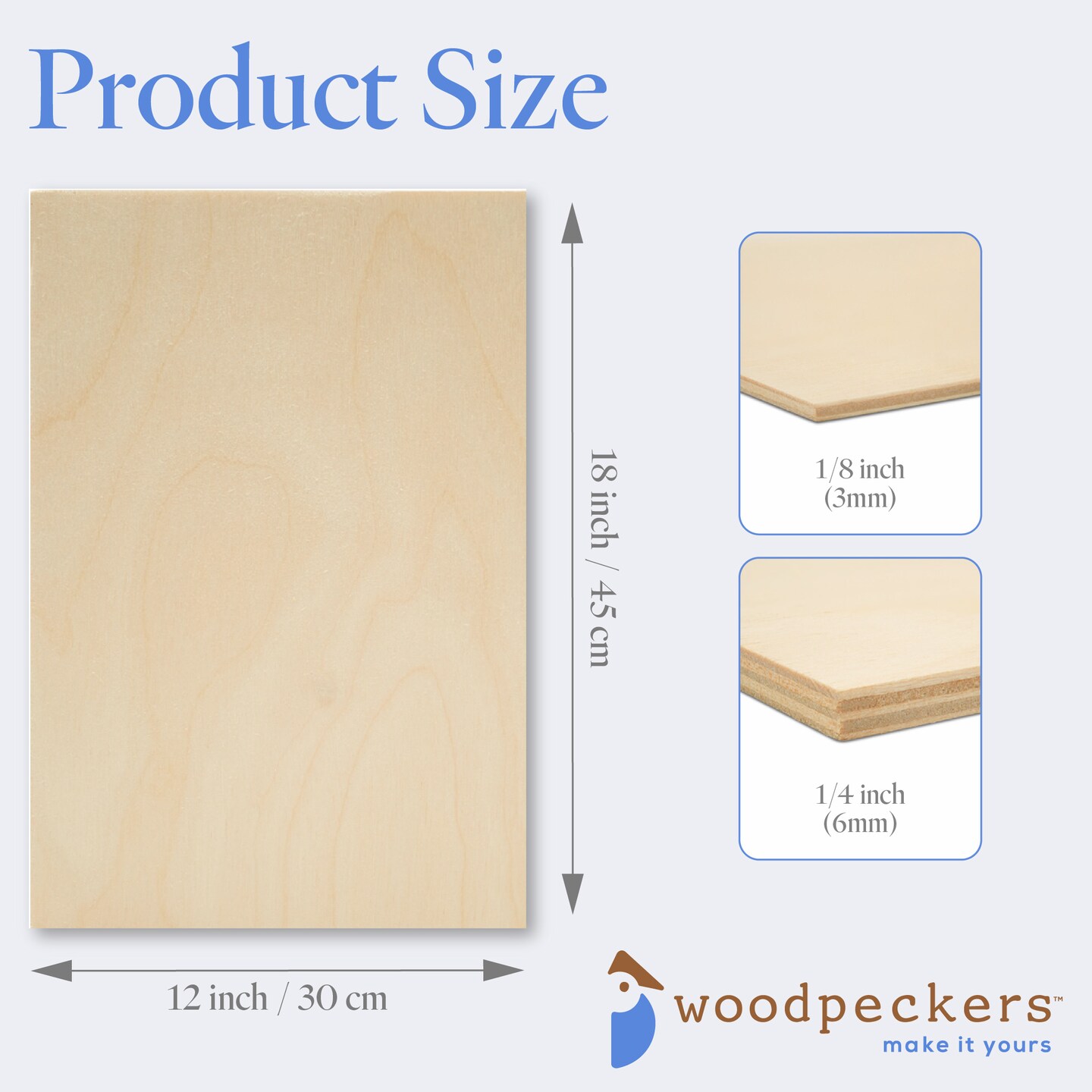 Baltic Birch Plywood, 12 x 18 Inch, B/BB Grade Sheets, 1/4 or 1/8 Inch Thick| Woodpeckers