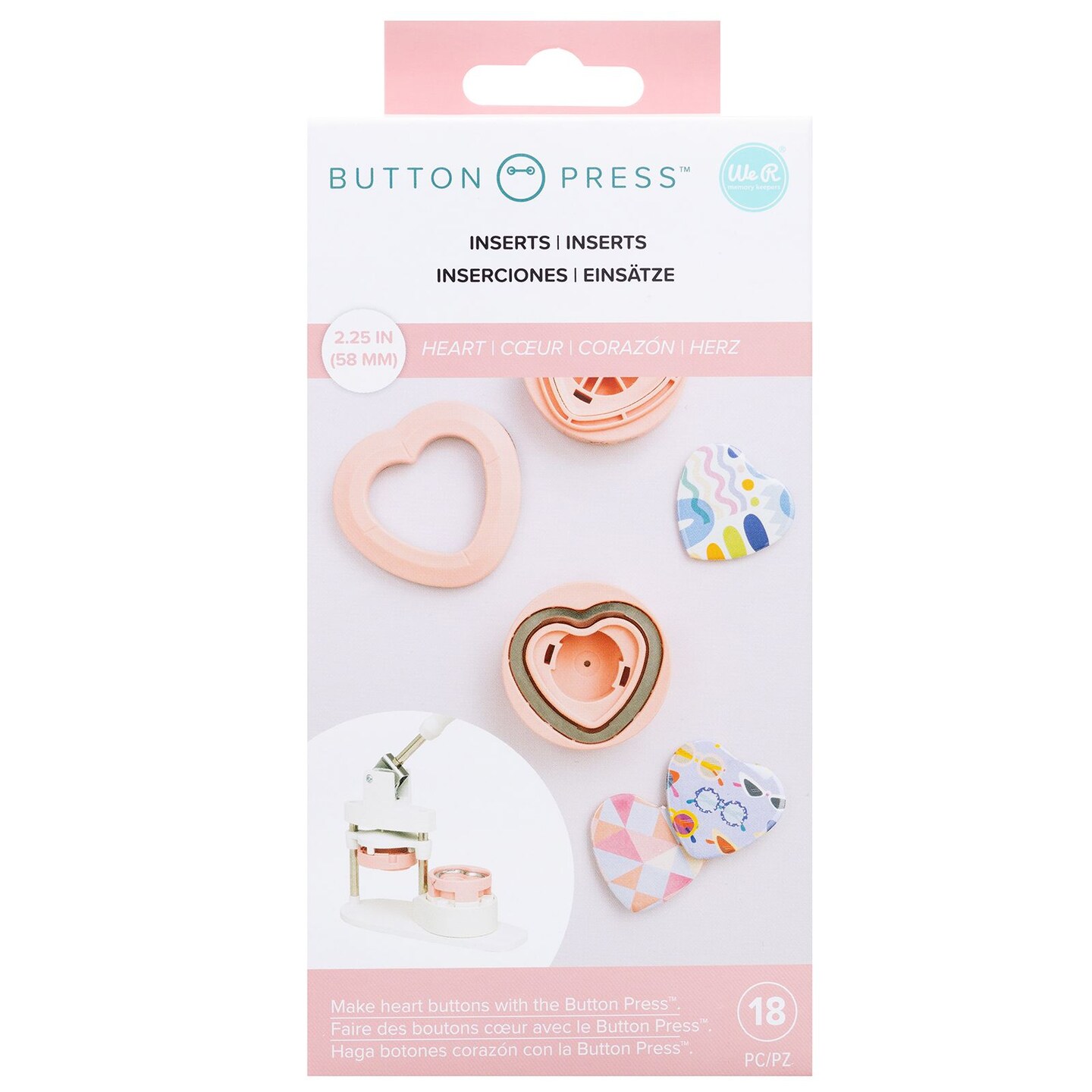 We R Memory Keepers Button Press Inserts-Heart 25mm 661072 (set 18 pieces) includes to make 5 button hearts