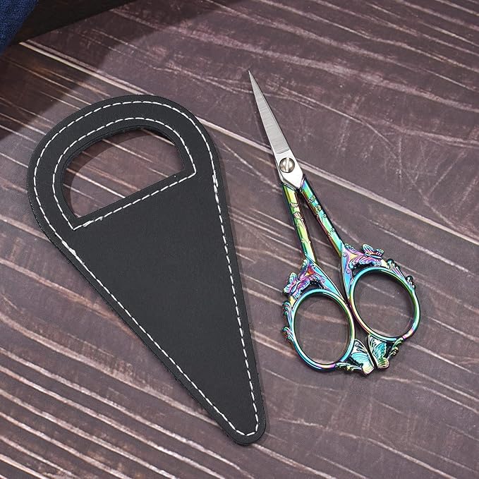 Small Embroidery Scissors, 4.7 inch Detail Cross Stitch Shears Rainbow Vintage Sharp Craft Scissor for Sewing Crochet Art Needlework Yarn Thread Snips Handicrafts Tools with Black Case