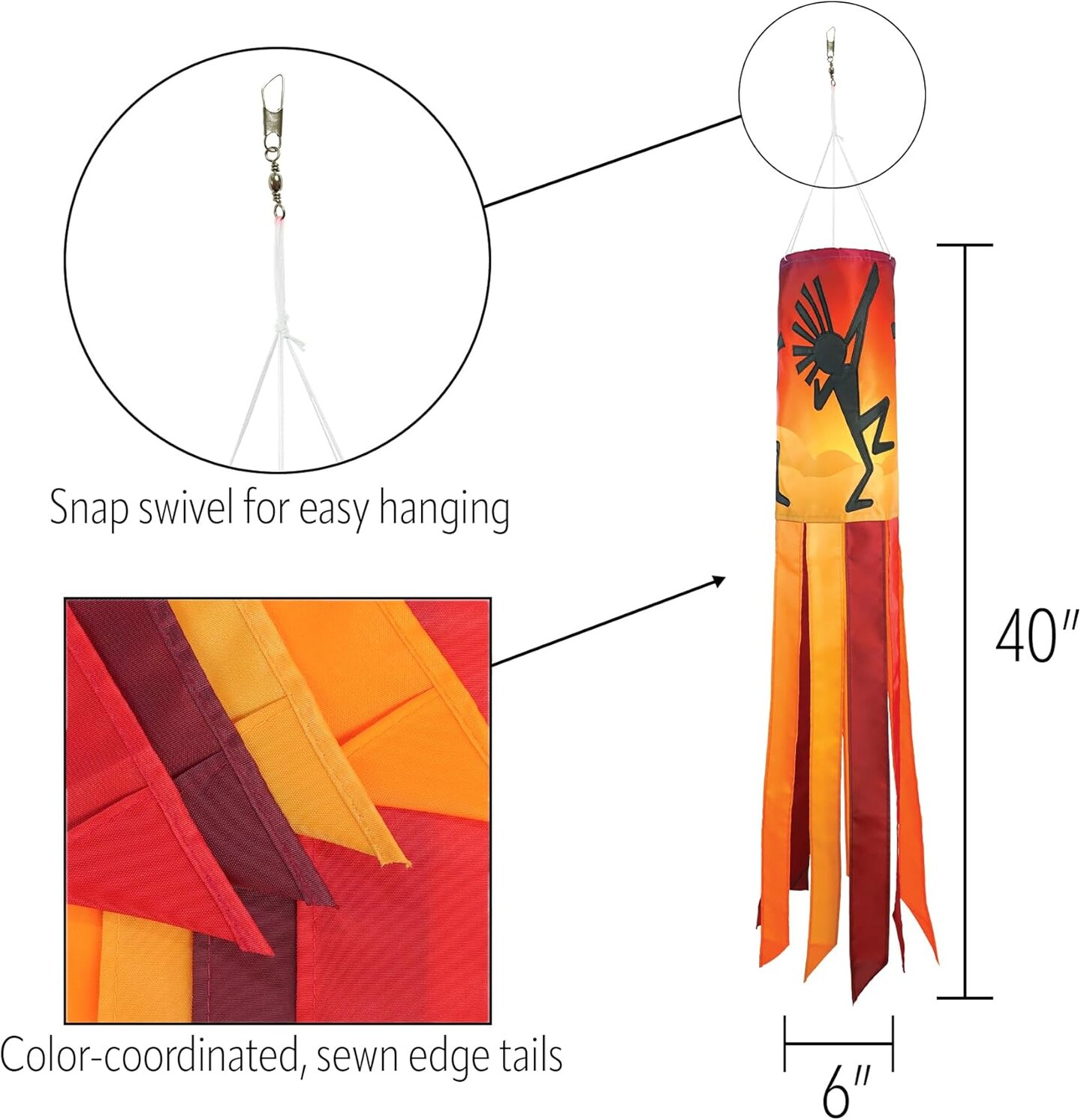 In the Breeze 5233 &#x2014; Dancing Kokopelli Inspiration Windsock&#x2122; &#x2014; Vibrant Southwest Outdoor Garden D&#xE9;cor