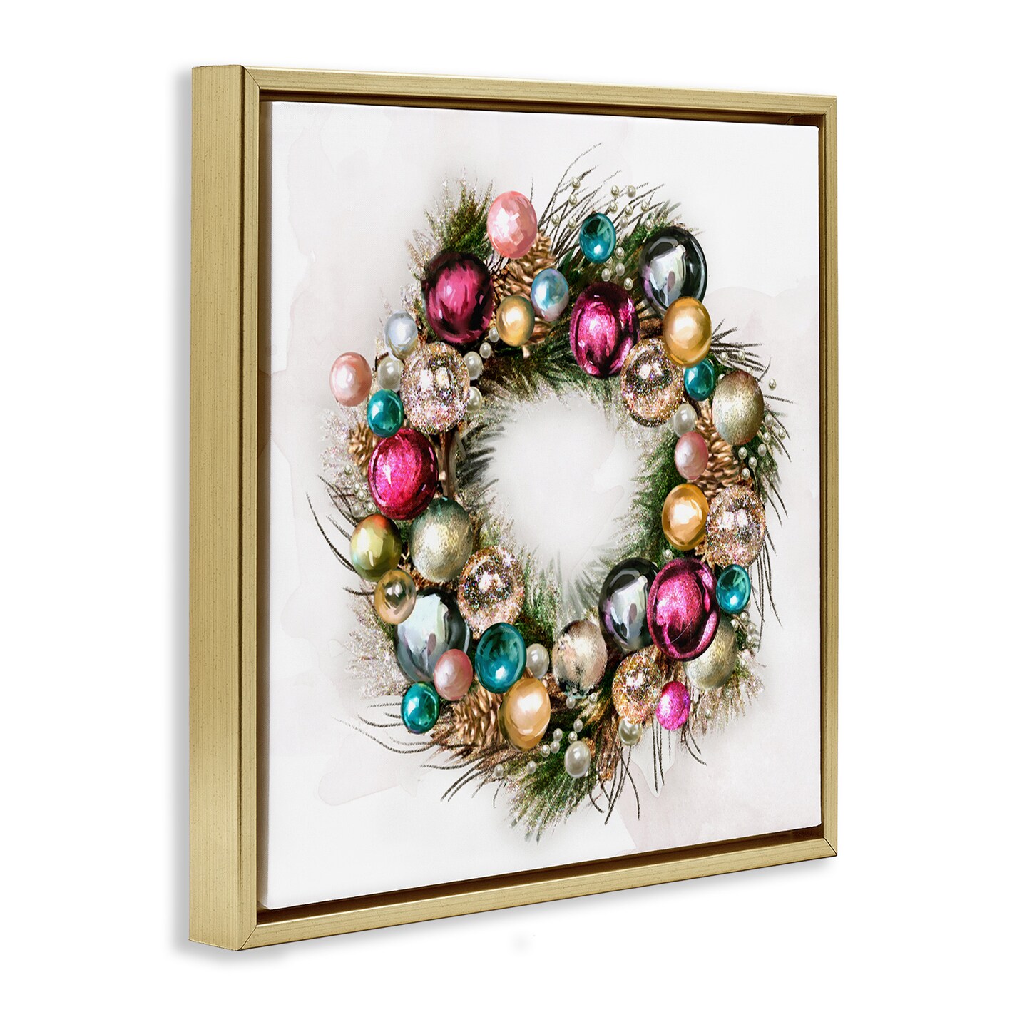 Stupell Industries Festive Ornamental Wreath Framed Floater Canvas Wall Art