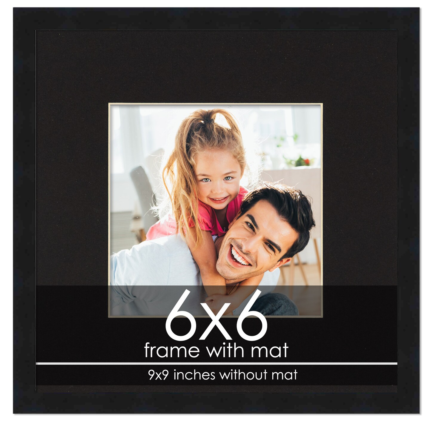 6x6 Frame with Mat - Black 9x9 Frame Wood Made to Display Print or Poster Measuring 6 x 6 Inches with Black Photo Mat