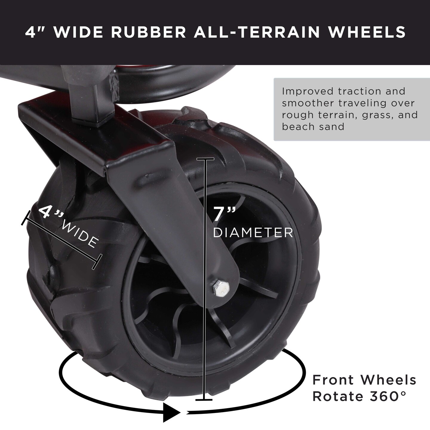 Black Wide Wheel Wagon All-Terrain Folding Collapsible Utility Wagon with Push Bar - Portable Rolling Heavy Duty 150 Lbs Capacity Canvas Fabric Cart