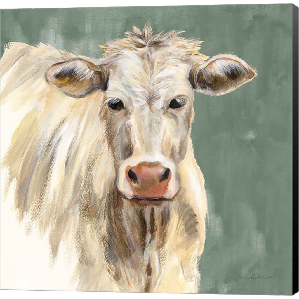 White Cow on Sage by Silvia Vassileva 24&#x22; x 24&#x22; Canvas Wall Art