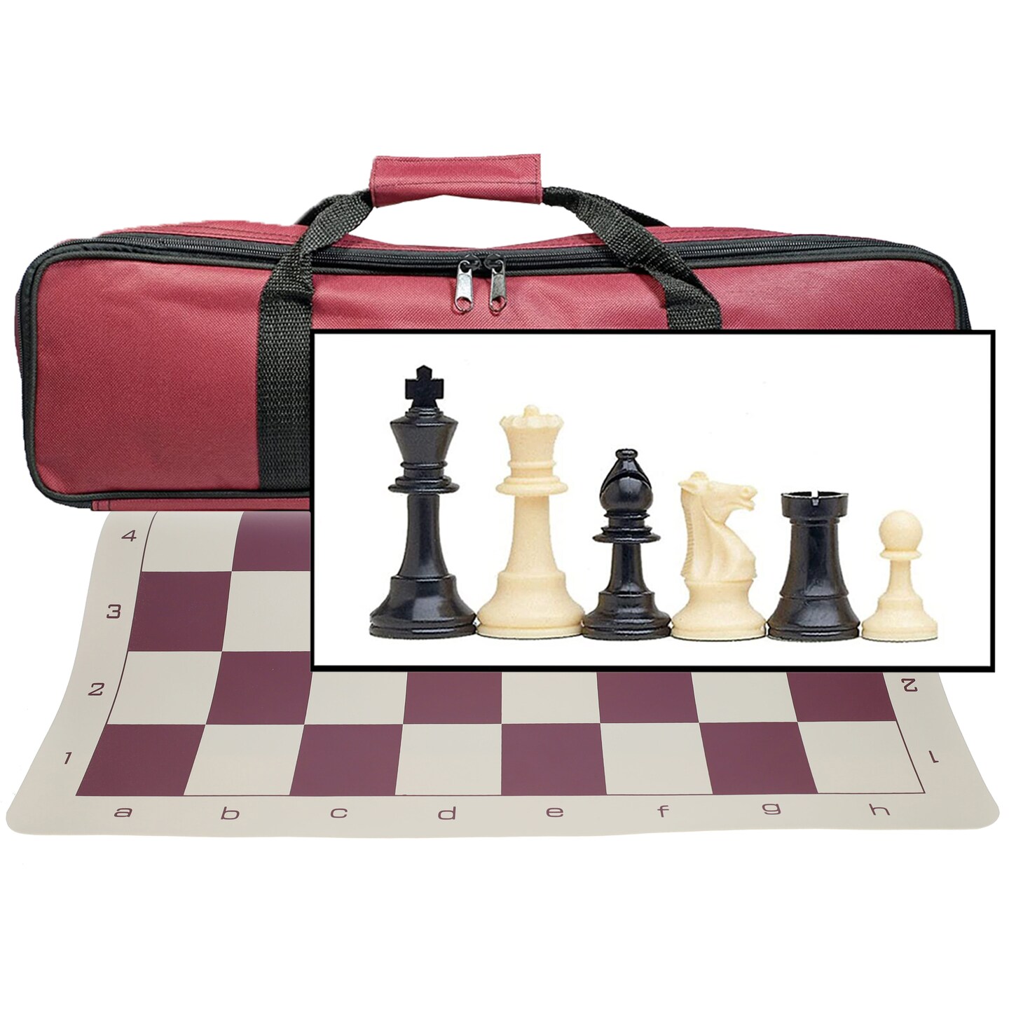 Complete Tournament Chess Set – Plastic Chess Pieces with Roll-up Chess Board and Travel Canvas Bag