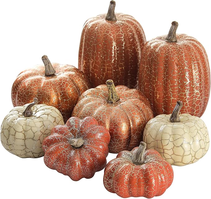 Halloween pumpkin d&#xE9;cor, 8 pieces, metal-cracked design foam pumpkins for Halloween Thanksgiving Autumn Table Setting: Indoor and Outdoor D&#xE9;cor